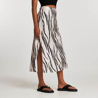 River Island Womens Cream zebra bias midi skirt