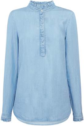 Oui Denim blouse with frill
