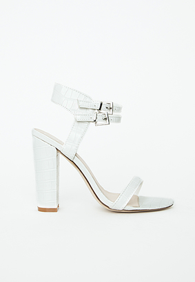 Missguided Buckle Heeled Sandals White Croc