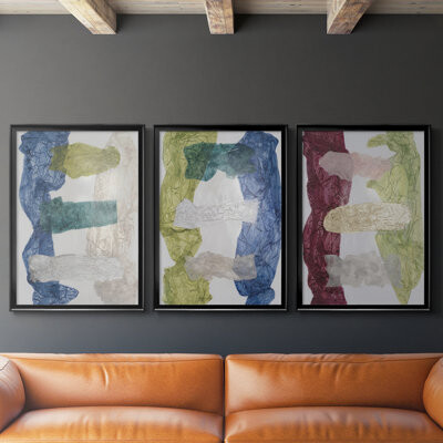 Hokku Designs Dyed Cloth I -Custom Framed Wrapped Gallery Canvas - 3 Pieces