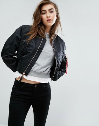 Alpha Industries MA-1 Cropped Bomber Jacket with Rose Gold Zip - ShopStyle