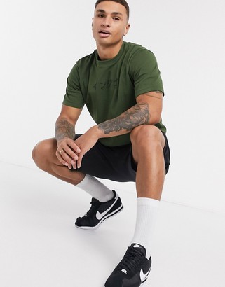 Selected boxy fit t-shirt in green with japanese print
