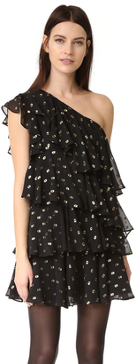 Cynthia Rowley Polka Dot One Shoulder Ruffle Dress