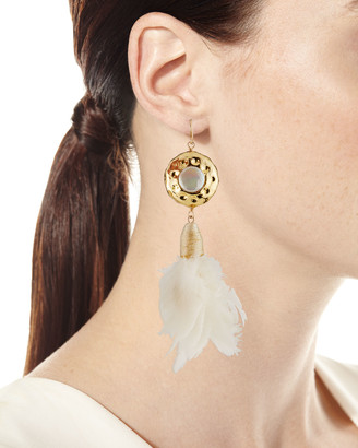 Devon Leigh Pearl & Fabric Feather Drop Earrings