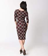 Thumbnail for your product : Unique Vintage 1960s Style Red Plaid Long Sleeve Mod Wiggle Dress