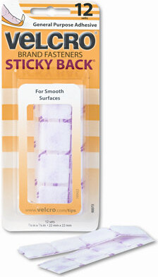 Hook & Loop Fastener USA Inc Sticky-Back VELCRO® Brand Square Fasteners on Strips, 7/8"w, White, 12 Sets/Pack