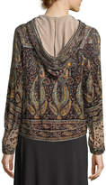 Thumbnail for your product : Haute Hippie Sahara Hooded Zip-front Beaded Printed Bomber Jacket