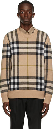 Burberry Beige Cashmere Check Jacquard Sweater
