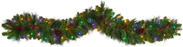 6 ft. Pre-lit LED Colorado Fir Artificial Christmas Garland with 50 Multicolored LED Lights, Berries and Pinecones