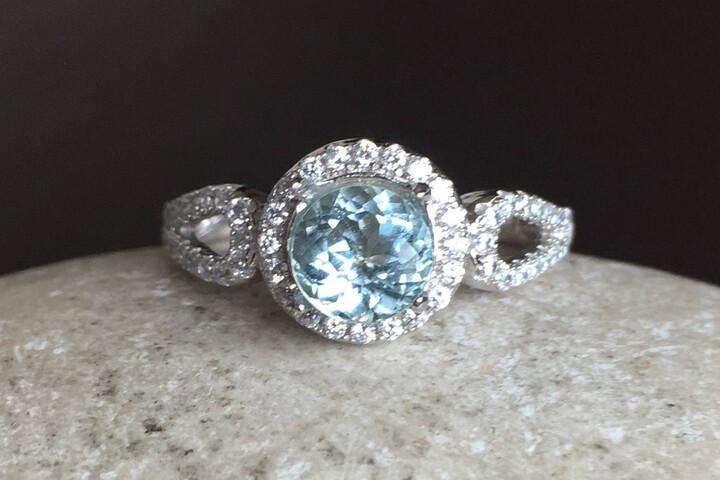 Etsy Rose Gold Aquamarine Ring - Deco Engagement Blue Gemstone Promise March Birthstone Double Band Anniversary Ring