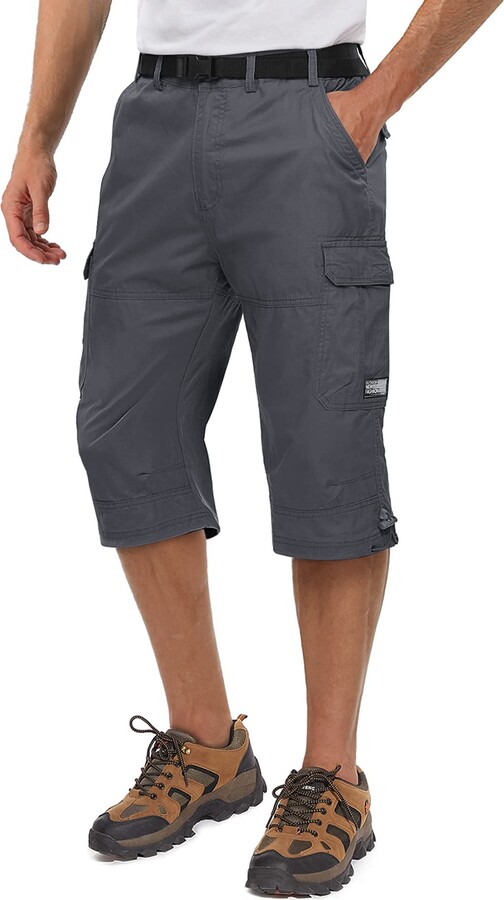 TACVASEN Cotton Shorts Mens Cargo Work Shorts Elastic Waist 3/4 Length