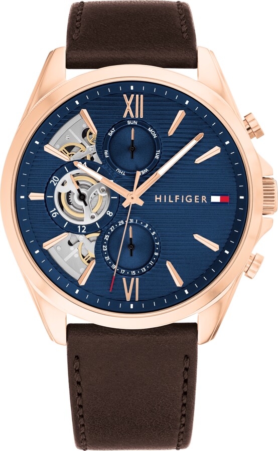 Tommy Hilfiger Men's Quartz Brown Leather Watch 43.5mm