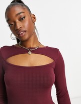 Thumbnail for your product : NA-KD cut out long sleeve top in burgundy