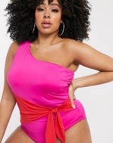 Thumbnail for your product : City Chic one shoulder swimsuit in pink and red