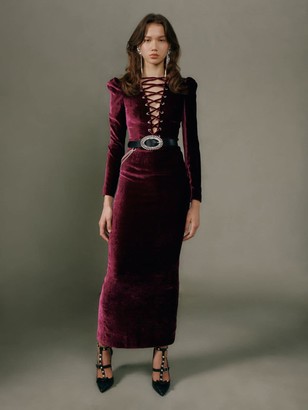 Alessandra Rich Viscose & Silk Velvet Lace-up Long Dress