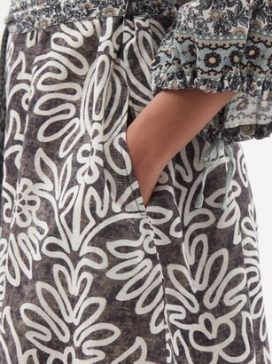 D'Ascoli Laziza Belted Floral-print Cotton Dress - Black