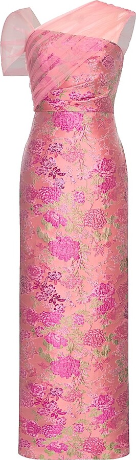 Women's Beverly Draped Floral Column Gown - Blush - Size 6