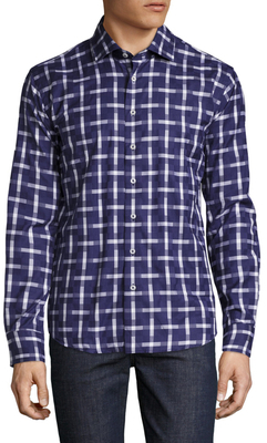 Toscano Checkered Spread Collar Sportshirt