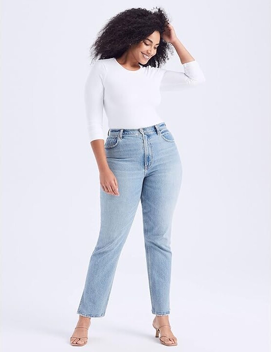 Abercrombie & Fitch Curve Love 90s Ultra High Rise Straight Vent Hem Jeans  (Medium Wash/Light) Women's Jeans - ShopStyle