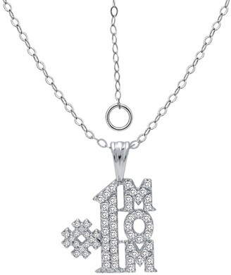 Giani Bernini Cubic Zirconia Pave #1 Mom Pendant Necklace in Sterling Silver, 16" + 2" extender, Created for Macy's