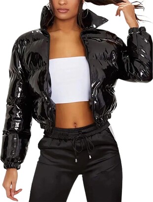 Womens Shiny Black Puffer Coat | ShopStyle