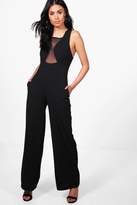 Thumbnail for your product : boohoo Mesh Insert Wide Leg Jumpsuit