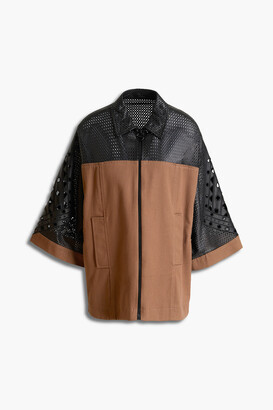 Emilio Pucci Oversized paneled perforated leather and cotton-blend drill jacket