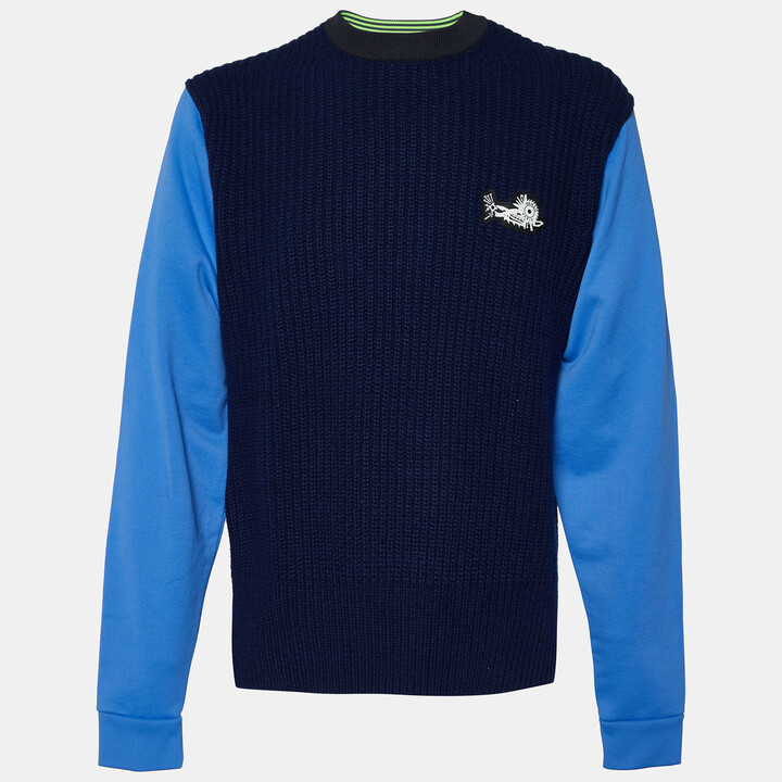 Intarsia Wool Blend Sweater in Blue - Kenzo