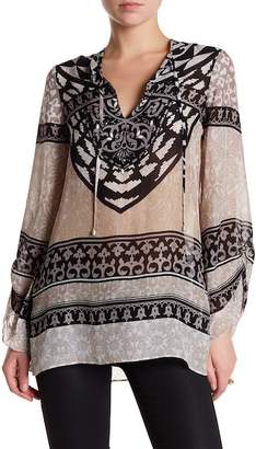 Hale Bob Long Sleeve Embellished Print Silk Tunic