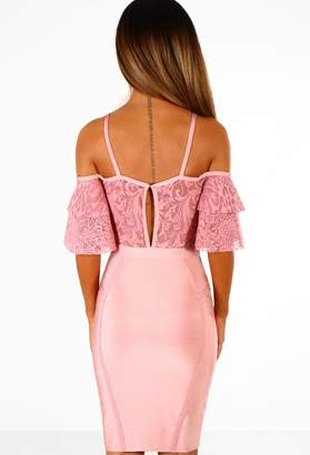 Pink Boutique It Girl Rose Pink Lace Frill Sleeve Bandage Mini Dress