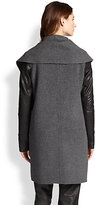 Thumbnail for your product : Vince Leather-Sleeved Shawl-Collar Coat