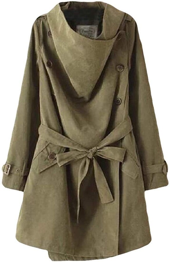 Jghsxdhg Womens Rain Jacket Trench Coat Pea Coat Long Sleeve Double