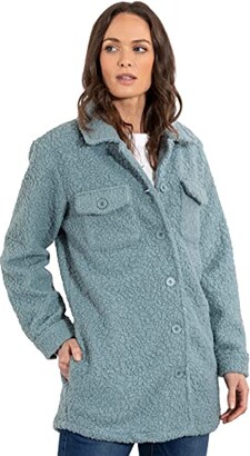 Klass Women's Boucle Shacket with Front Pockets and Button Fastening - Ladies Plain Casual Jacket Jackets for Women UK Women's Jackets in Seagrass - L