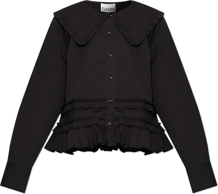 Ganni Top With Ruffles  - Black