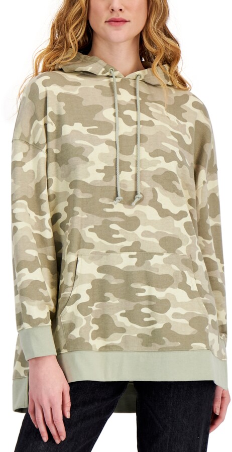 SayahWomen Pocket Loose Letters Print Camo Hooded Pullover