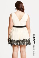 Thumbnail for your product : Little Mistress Curvy Cream and Black Lace Border Mini Dress
