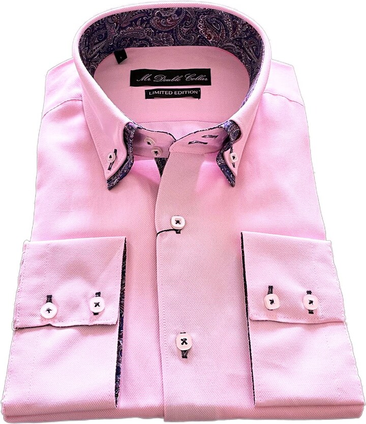 Mrdoublecollar Mens Pink Oxford Paisley Shirt Double Collar Long Sleeve ...
