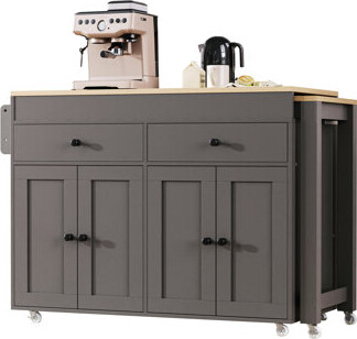 Red Barrel Studio 74.5 Inch Kitchen Island With Extendable Dining Table  Rolling Kitchen Island On Wheels With Spice Rack And 2 Drawers Kitchen Storage Cart With 4 D