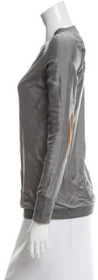 Brunello Cucinelli Leather-Paneled Silk-Paneled Top