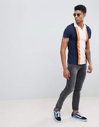 ASOS Design Tall Polo Shirt With Retro Vertical Panels And Revere Collar