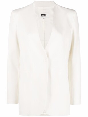 white collarless blazer