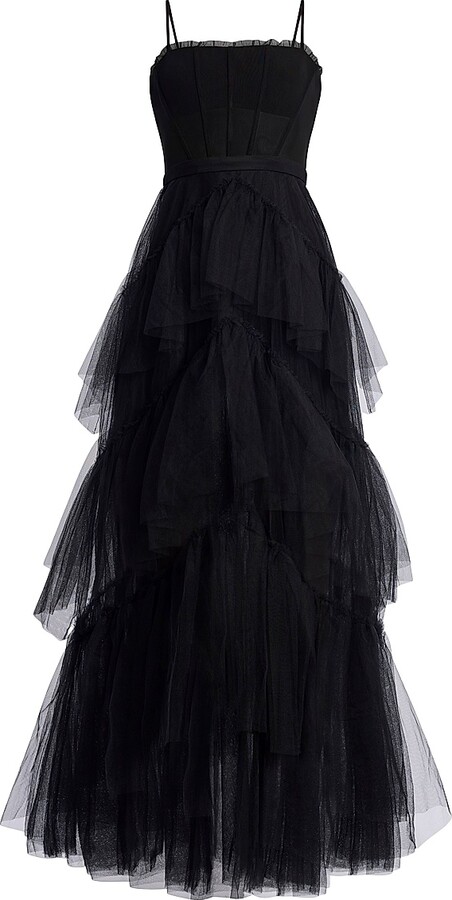 Women's Oly Tiered Ruffle Tulle Gown - Black - Size 2