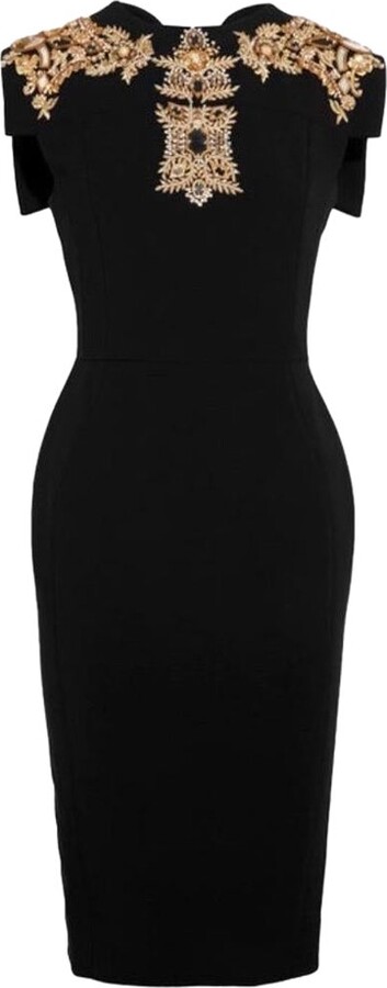 Antonio Berardi New Mirror And Pearl Embroidery Black Stretch Dress 42-6