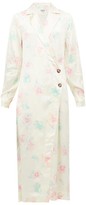 Thumbnail for your product : Ganni Floral-print Satin Wrap Dress - Ivory Multi