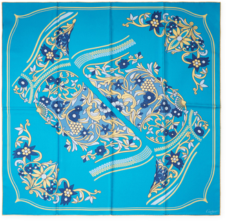 Cartier Women's Vintage Blue Floral Silk Scarf, 34" x 34"