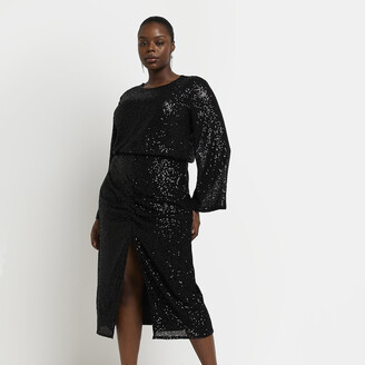 River Island Womens Plus Black Sequin Bodycon Midi Dress