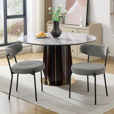 George Oliver 2 pcs 29 inch Gray Dining Chairs Mid Century Modern Boucle Upholstered Dining Room Chairs with Curved Backrest