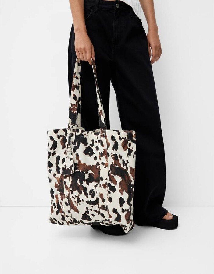 Asos Faux Cow Print Purse Bershka Tote Bag In Brown Cow Print
