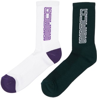 GUESS Logo Intarsia Cotton Blend Socks