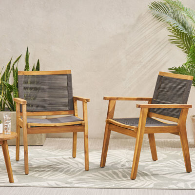 Latitude Run Dark Grey Rope Weave Wood Transitional Dining Chair (2 Pieces Of 2 Chairs - Transitional, 26.4\